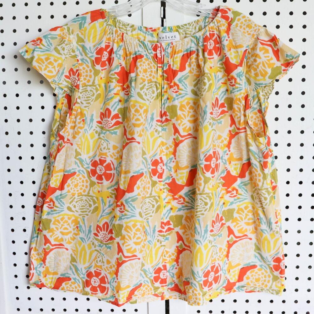 Velvet by Graham & Spencer Yellow Floral Short Sleeve Blouse